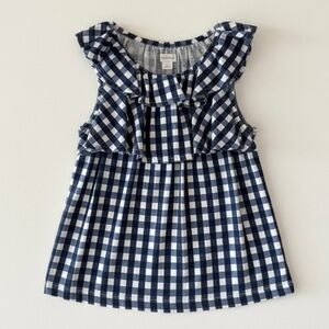 J.Crew Crewcuts Girls Navy Gingham Ruffle Top 4–5 | 100% Cotton Sleeveless